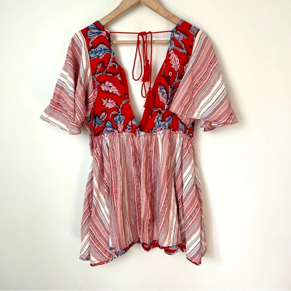 Free People Under the  Sun Tunic Top Red Rome - Picture 13 of 13